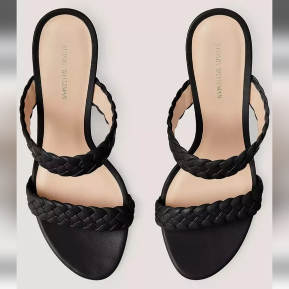NWOB Stuart Weitzman Tuscan 75 Block Slide Sandal Black Nappa Leather Size 7.5 - Picture 4 of 4